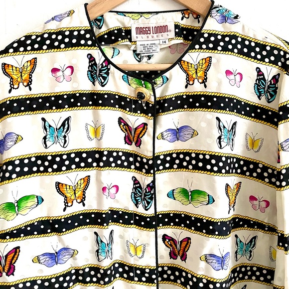 Vintage Silk Butterfly Polka Dot Blouse Alice Olivia Kate Spade Anthro Style - Picture 2 of 13